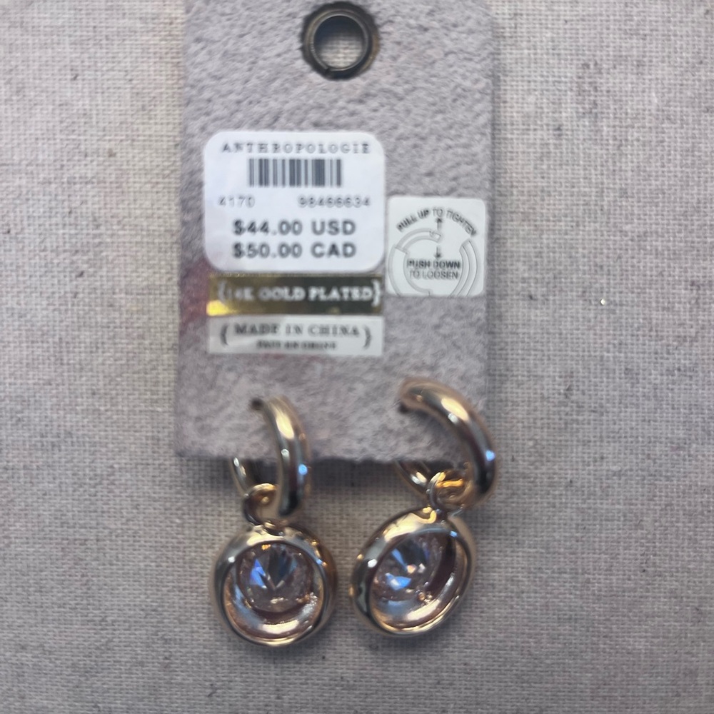 Crystal Bezel Charm Huggie Hoop Earrings - Picture 6 of 6